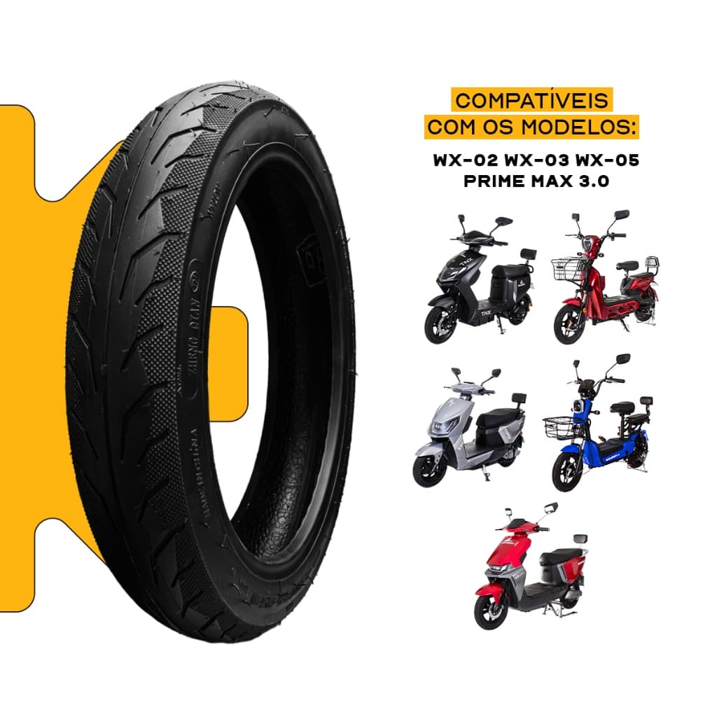 Pneu Moto Elétrica Scooter 2.55 Aro 10 Aro 14 Tubeless Wehawk/Juna/Luna/Vega