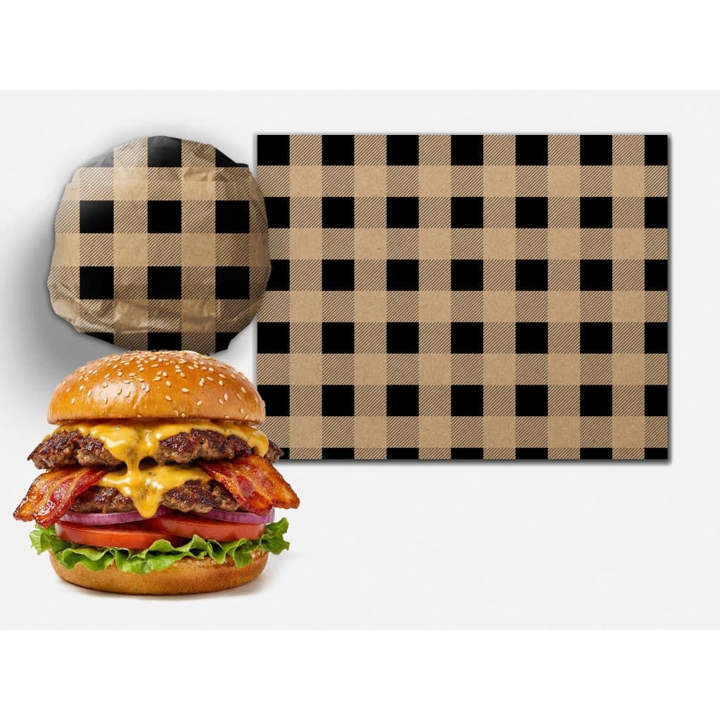 PAPEL ACOPLADO KRAFT BARREIRA ANTI GORDURA 33X38 PRETO EMBALAR HAMBURGURER