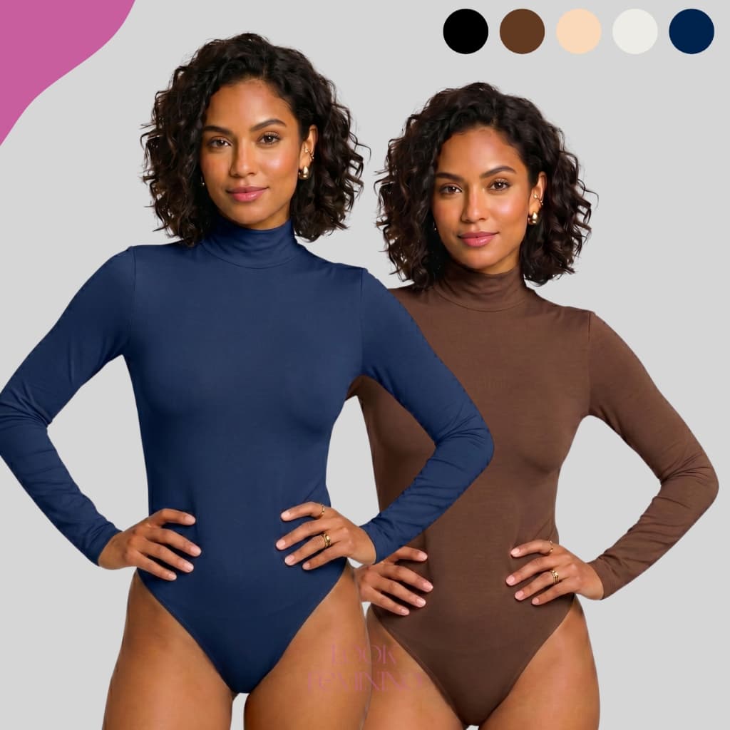 Body Feminino Gola Alta Manga Longa Cacharrel Segunda Pele Suplex Forro Duplo Outono Inverno