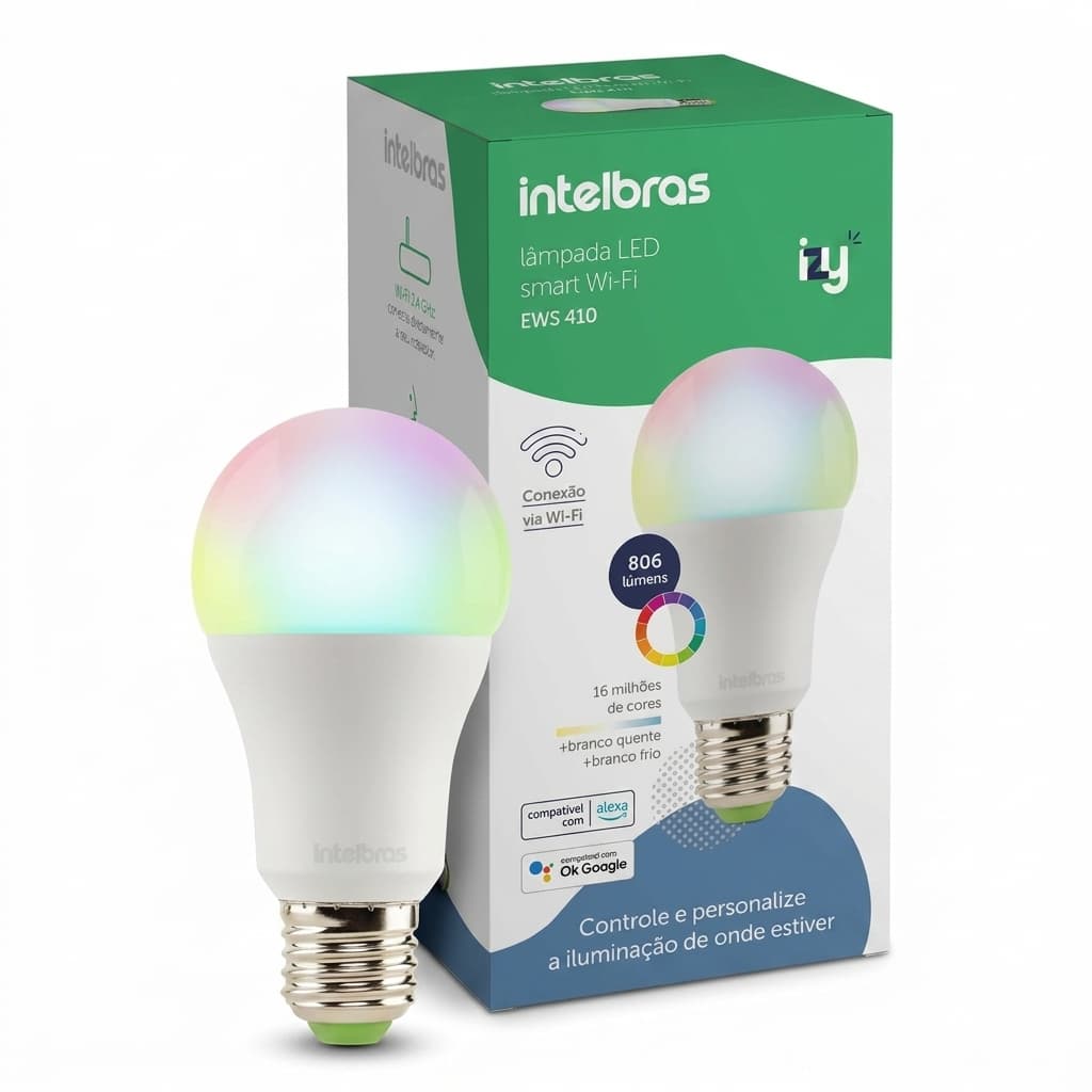 Lâmpada LED Smart Wi-Fi Intelbras EWS 410 RGB Compatível Alexa Google Bivolt 10W - Controle por App
