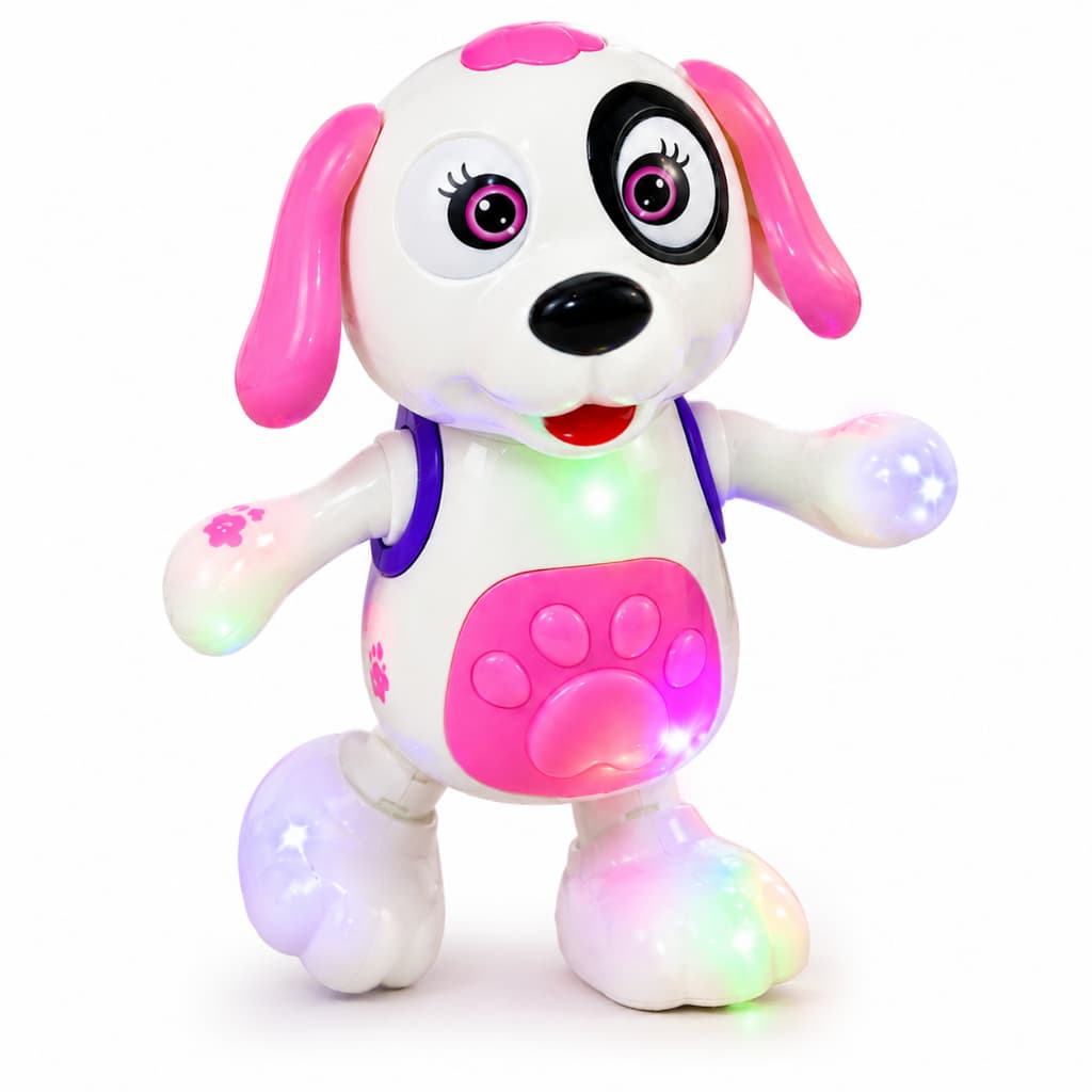 Cachorro de Brinquedo Dançante Rosa Infantil Musical com Som Luz LED