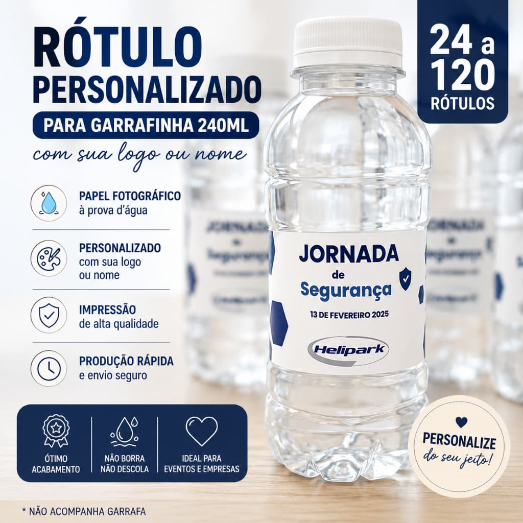 Rótulo Personalizado para Garrafa de Água Lindoya 240ml | Adesivo Fotográfico Brilhante com Logo