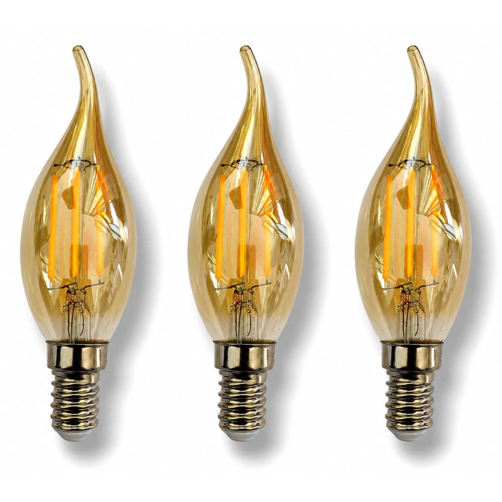 Kit 3x Lâmpada Filamento LED C35 Vela Chama E14 4W 2400K Bivolt