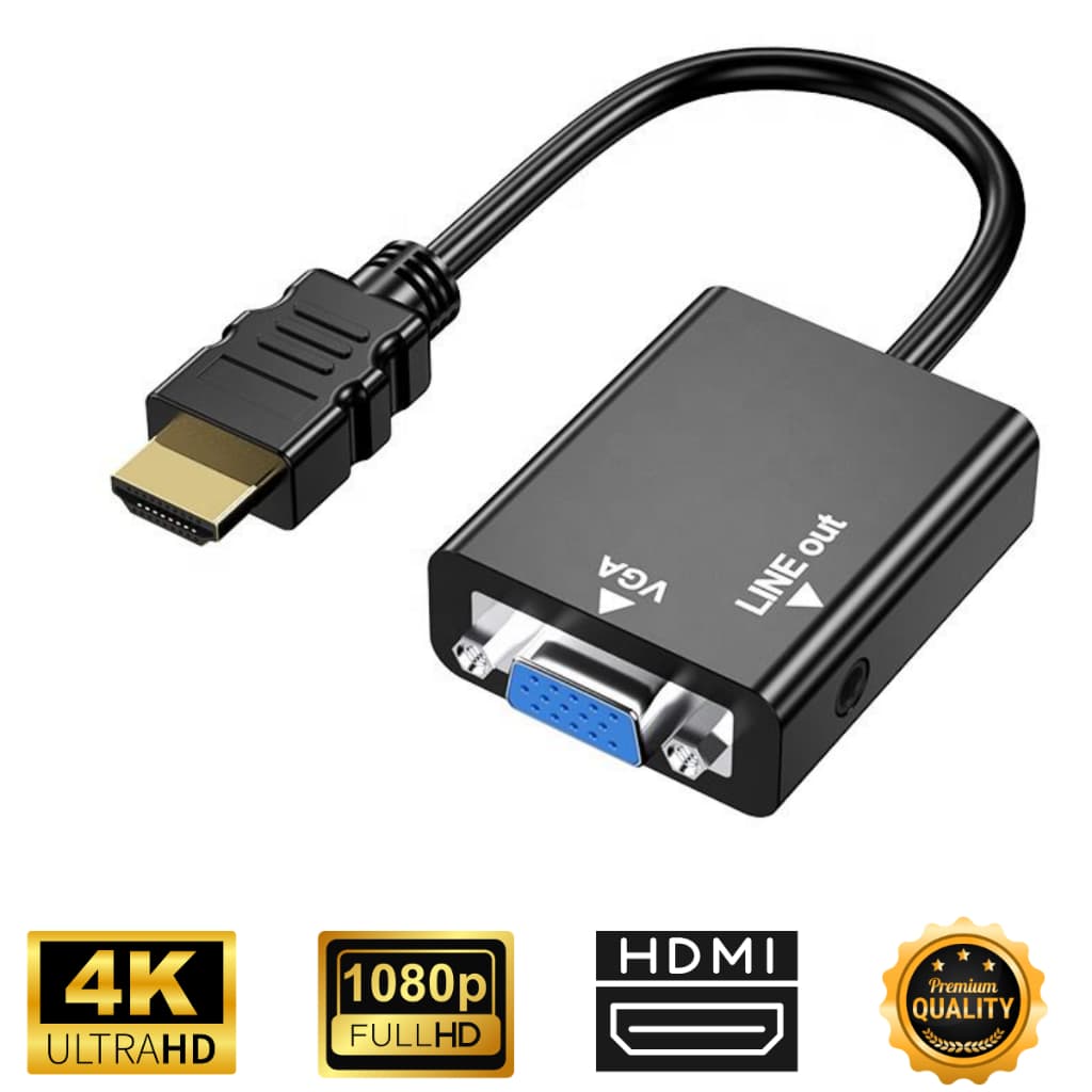 HDMI Para VGA 1080p Com Áudio Plug & Play Fácil Instalação