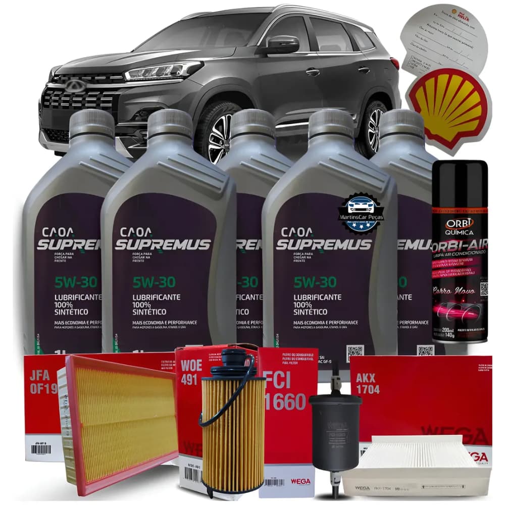 Kit Revisão Troca de óleos e Filtros Wega Tiggo 8 1.6 Turbo 2020 2021 2022 2023 2024.