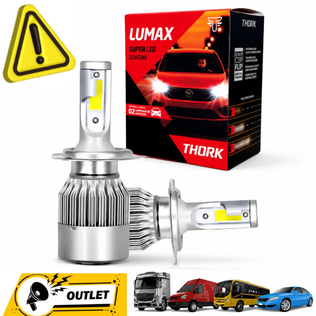 Par Super Led Carro thork OUTLET 8000k H1 H3 H7 H4 H11 Hb4 Bivolt 12/24v Branco-frio