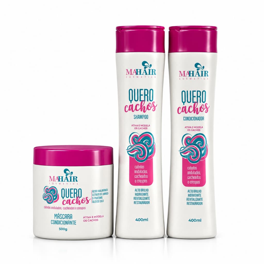 Shampoo Condicionador e Máscara 500g Kit Capilar Quero Cachos Mahair Ativador - Promoção !