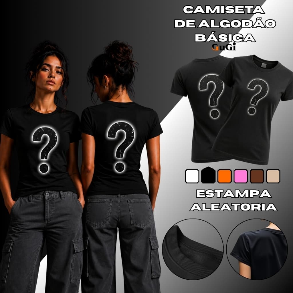 Camiseta Feminina Casual 100% Algodão Premium Estampa Sortida Aleatória T-Shirt