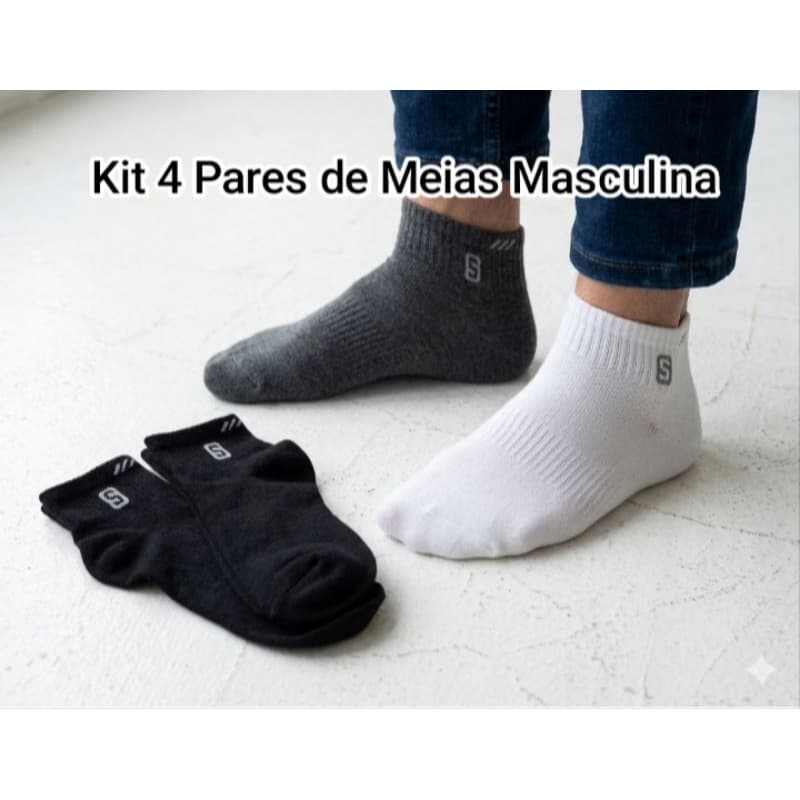 Kit 4 Pares de meia Masculina Par de Meia Soquete Cano curto 36 ao 44
