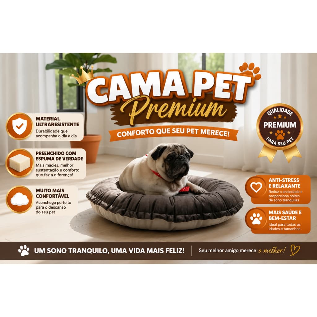 Cama Pet Luxo Redonda Dupla Face Lavável Para Cachorro e Gato