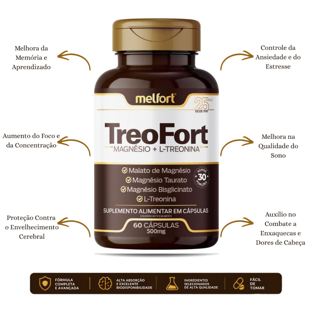 Treonato De Maganesio 600mg 60 Capsulas Treonina Original