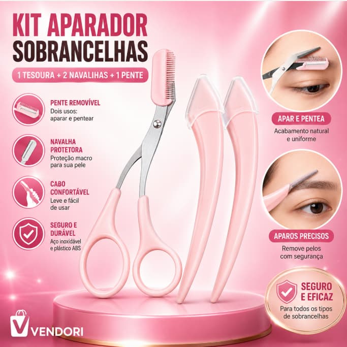✂️ Kit Profissional Corte De Sobrancelhas Tesoura Com Lâminas Aparador Precisão Design Perfeito Beleza ✨