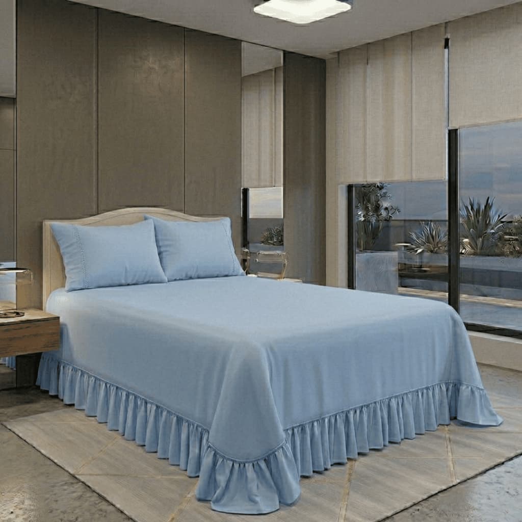 Jogo de Cama Com Babado Luxo Micropercal Macio Ponto Palito Roma