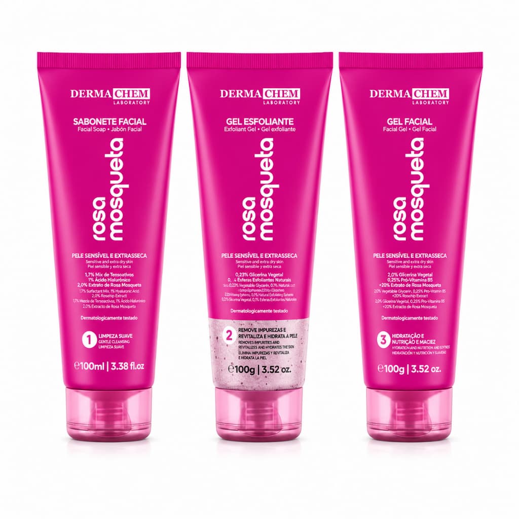 Kit Dermachem Rosa Mosqueta Sabonete + Esfoliante + Gel Facial