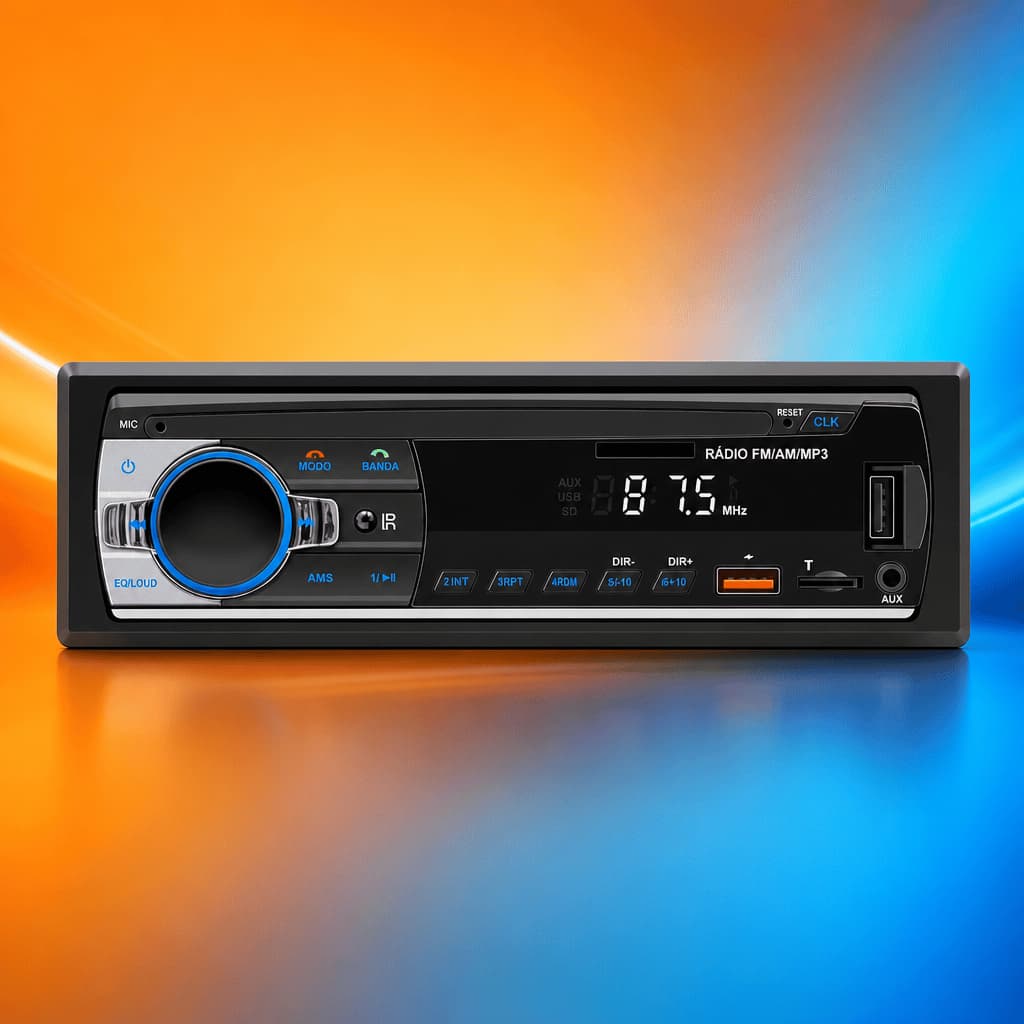 Rádio Automotivo MP3 Player Bluetooth USB SD Entrada AUX - Som Hi-Fi Automotivo 12V