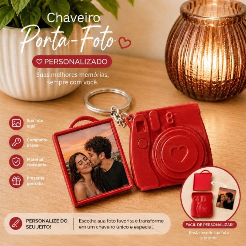 Chaveiro Porta Foto Personalizado com Sua Imagem | Presente para Casal, Família e Pet.