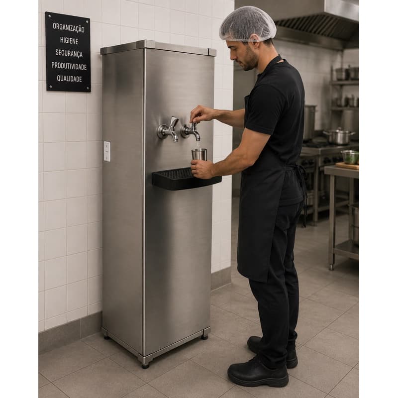 Purificador Industrial 25 Litros Em Total Inox 304 Bebedouro De Água 2 Torneiras Gelada