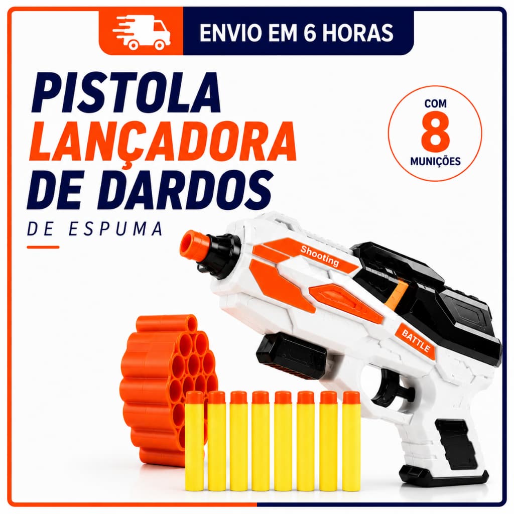 Arma de Brinquedo Lançadora de Dardos de espuma com 8 Munições