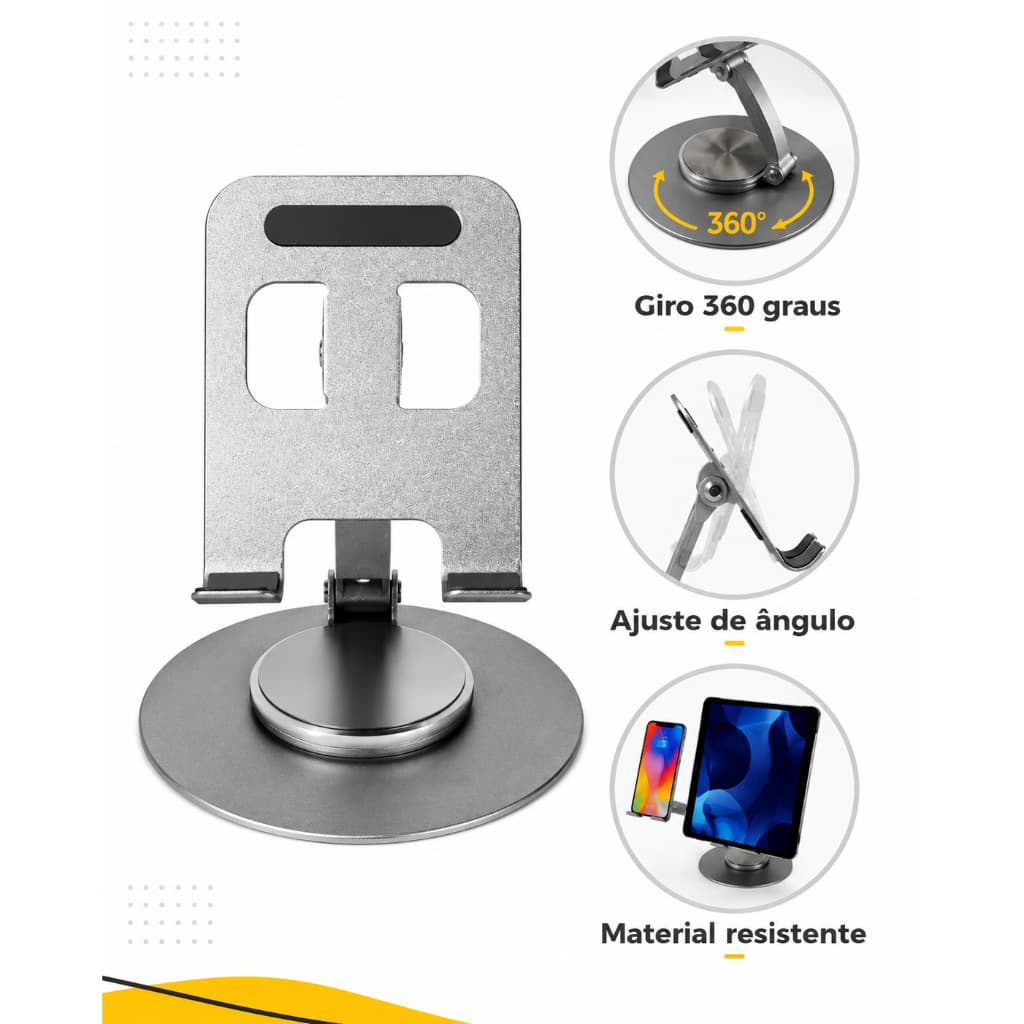 Suporte Celular Tablet Apoio De Mesa Alumínio Giro 360°