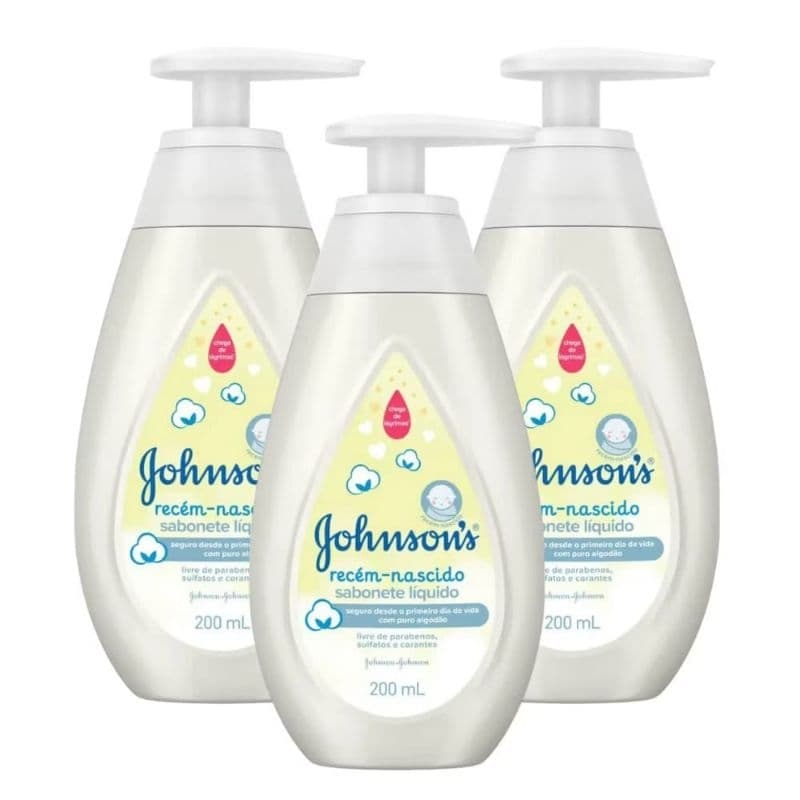 Kit 3 Johnson's Baby Sabonete Líquido Recém Nascido, 200ml