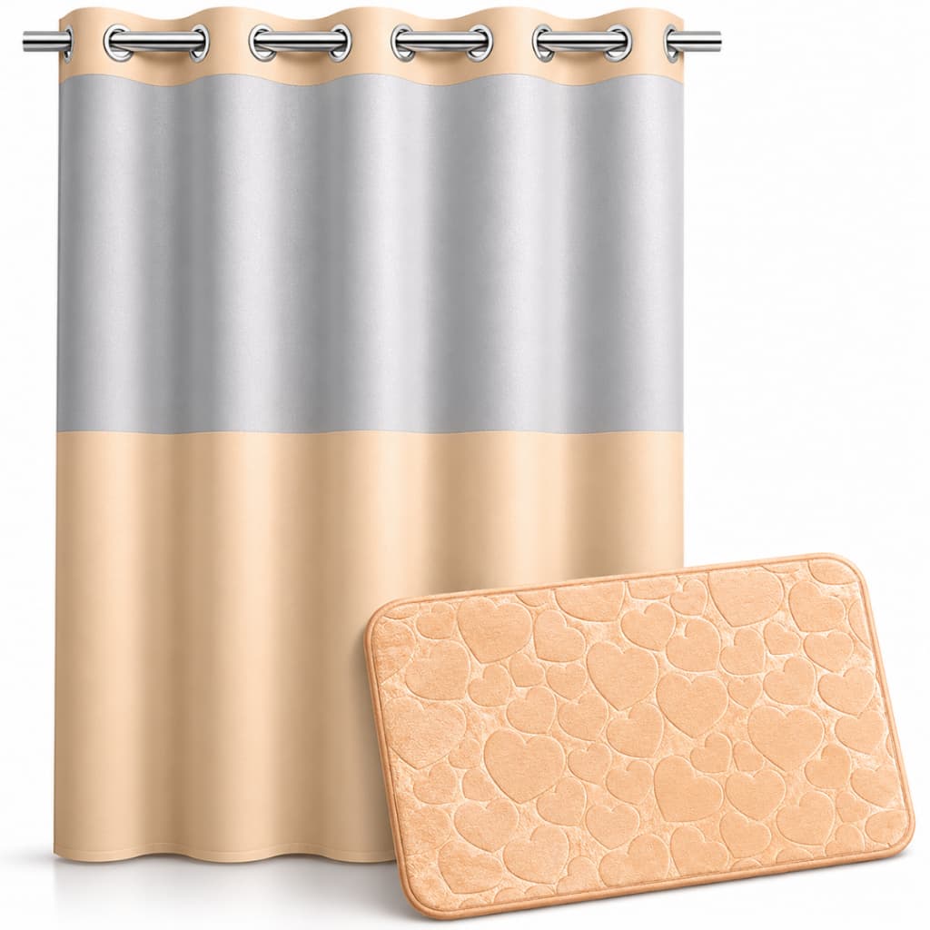 Kit Cortina Box PVC Impermeável 1,98x1,38 + Tapete Macio Antiderrapante Banheiro Premium