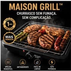 Churrasqueira Elétrica Portátil Maison Grill™ Antiaderente 127V para Apartamento Fácil de Limpar