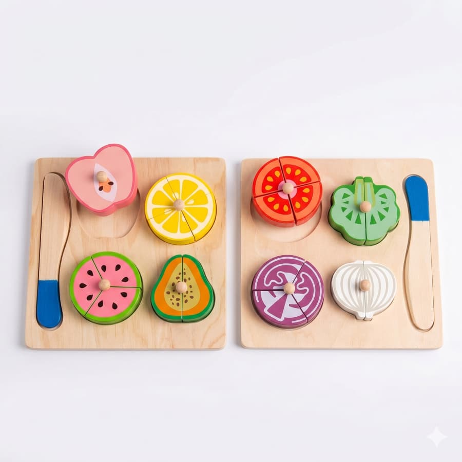 Kit Cozinha de Madeira - Frutas e Legumes para Cortar - Brinquedo Educativo