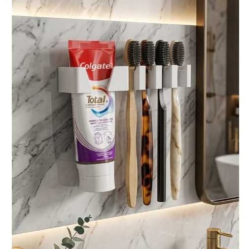 Organizador de Escovas e Pasta com Fixação Dupla Face Extra Forte - Branco, 1 Unidade