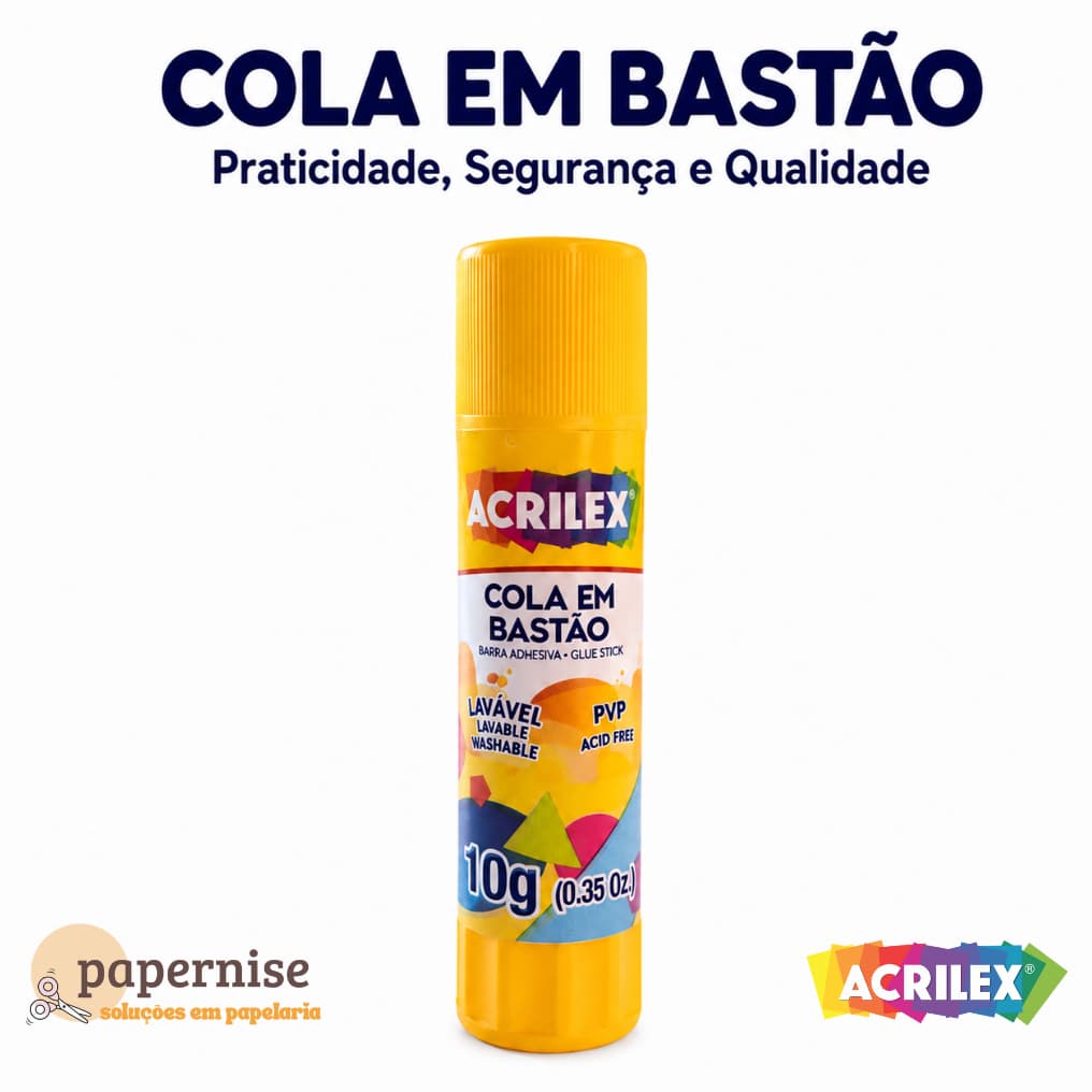 Cola em Bastão Acrilex 10 g 20 g 40 g Lavável Aderência Excelente Aplicação Escola