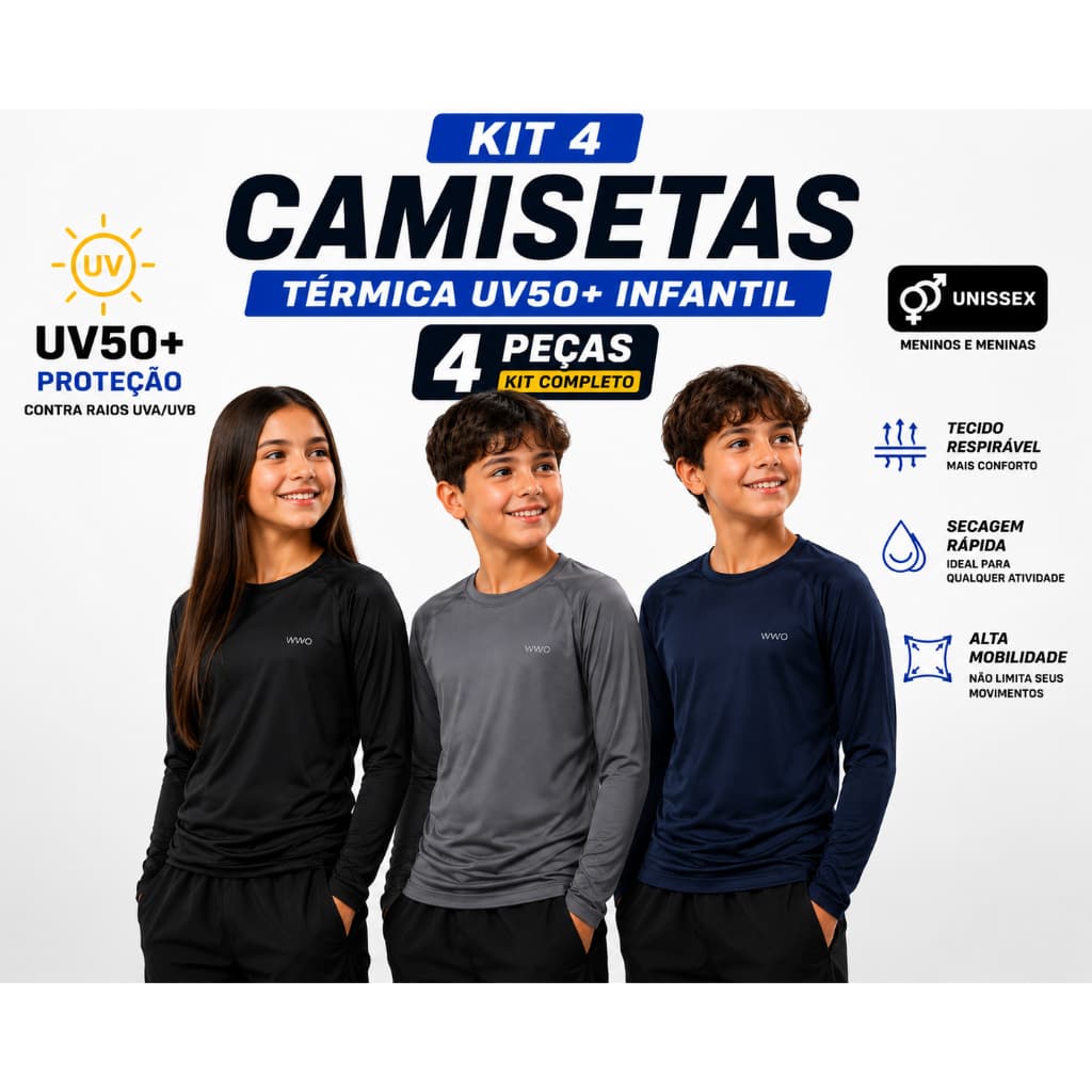 Camiseta infantil Segunda Pele térmica c/ Proteção UV  unissex