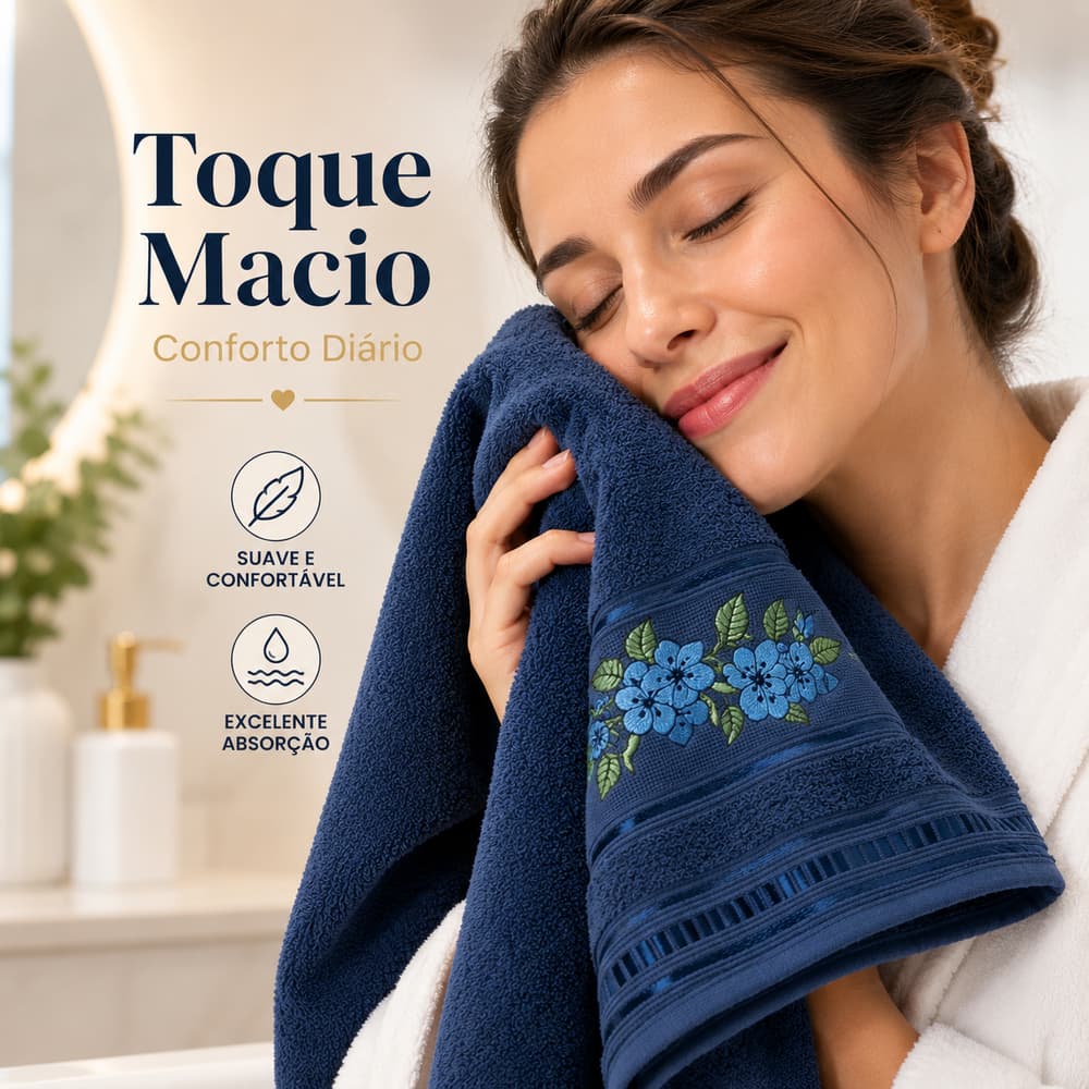 Jogo de Toalha Kit 2 Peças Banho e Rosto Premium Bordada 100% Algodão