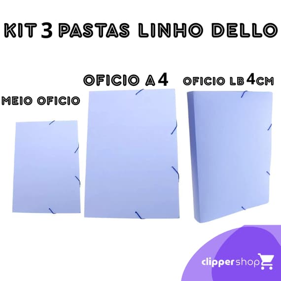 KIT 3 PASTAS MULTI OFICIO DELLO A4 LINHO SERENA AZUL
