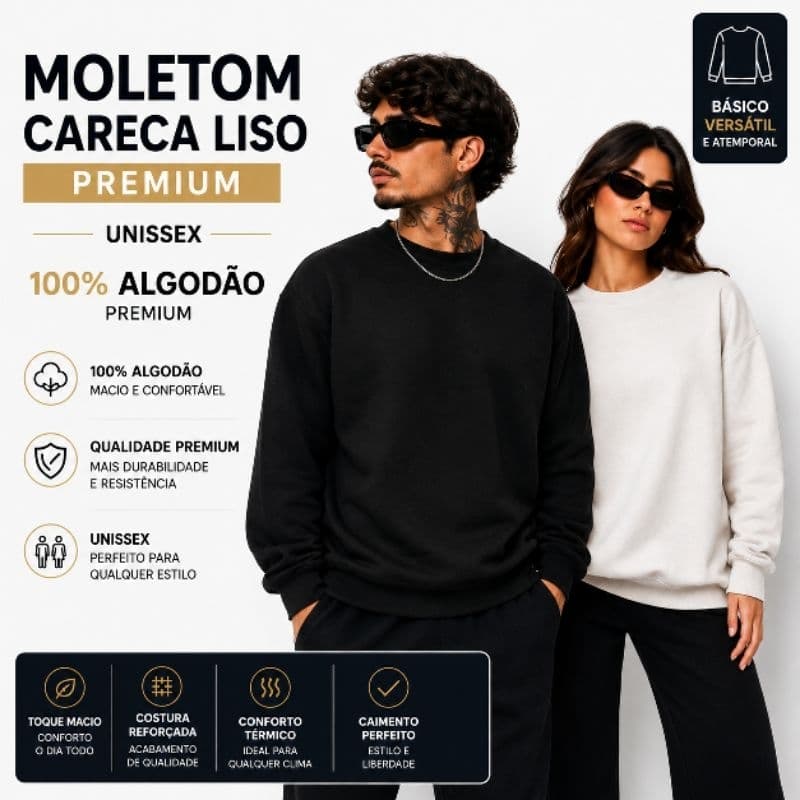 Moletom Básico Unissex Premium 100% Algodão Masculino e Feminino Confortável
