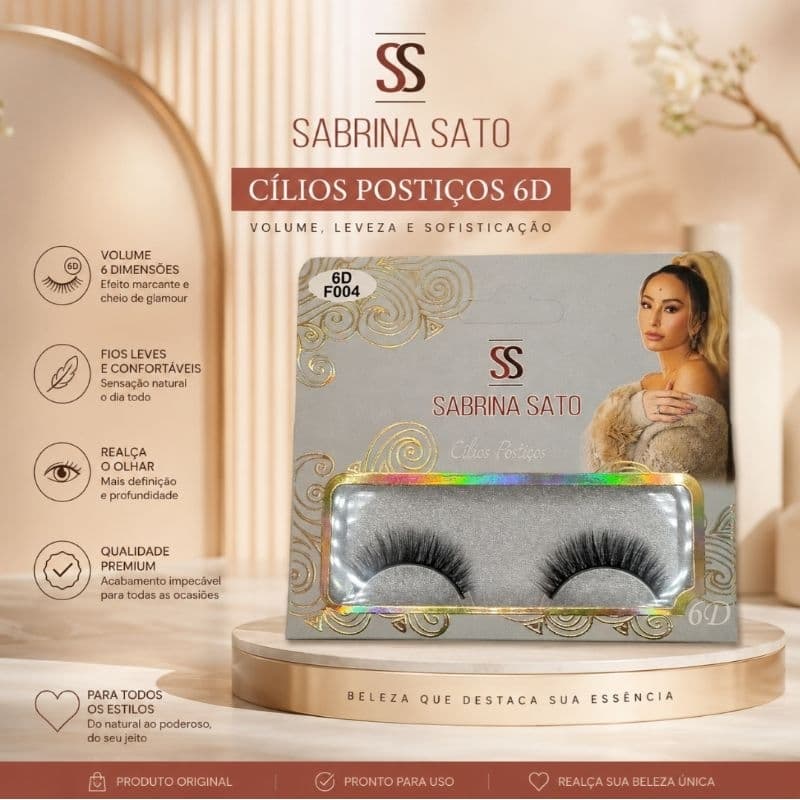 Cílios Postiços 6D F004 Sabrina Sato – Volume Glam, Natural Intenso e Reutilizável