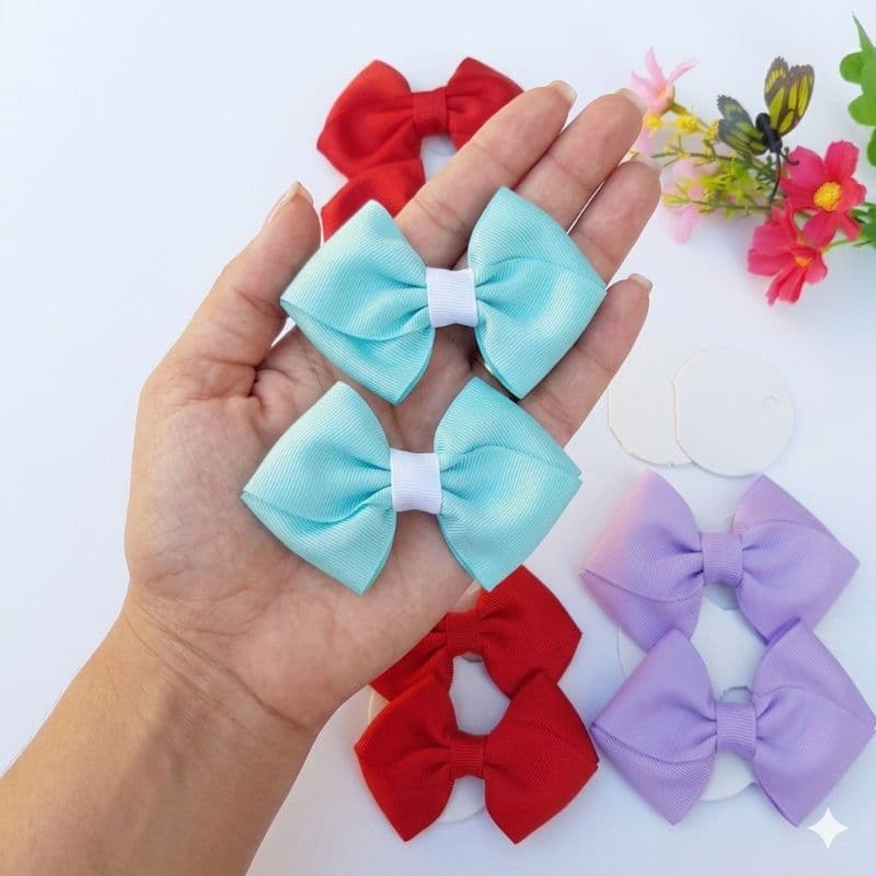 kit de 6  Laço Para Cabelo Infantil no Bico de Pato Formando 3 Pares de Laços Modelo Cruzado