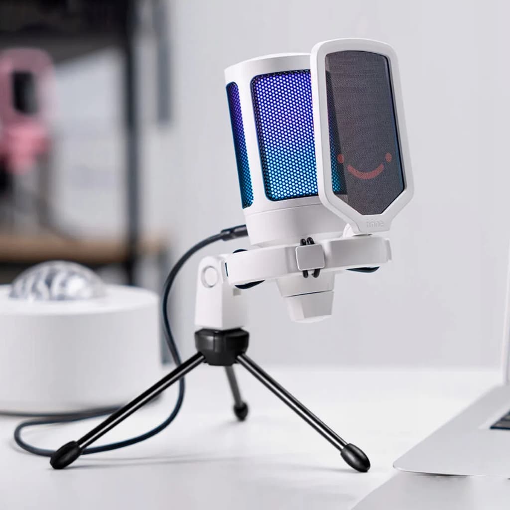 Microfone Condensador USB Fifine Gamer A6V com Pop Filter e RGB