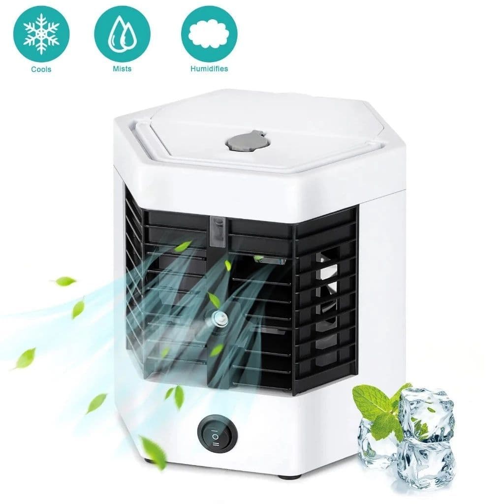 Mini Ar Condicionado Portátil Reservatório de Gelo e Água Ventilador Climatizador Umidificador USB