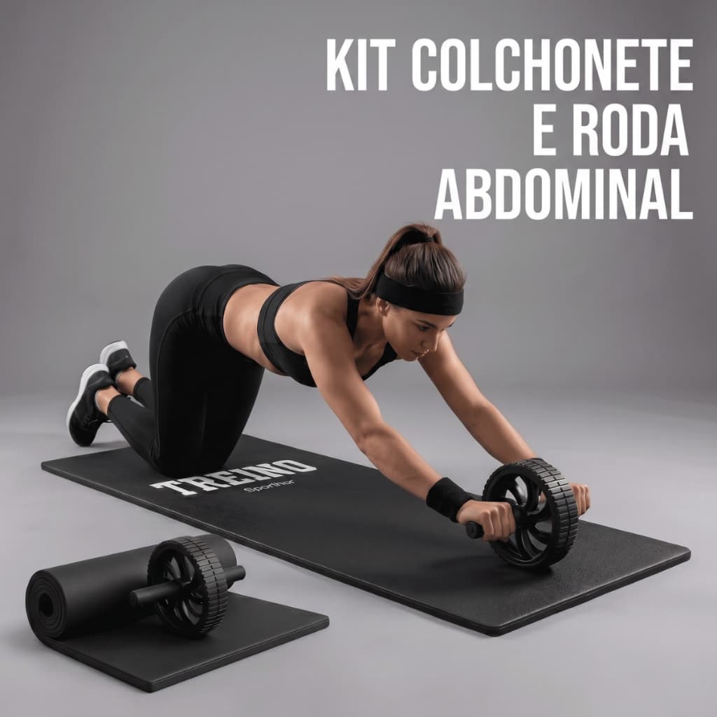 Kit Treino Funcional Colchonete Roda Abdominal Corpo Saudável Treino Seguro em Casa