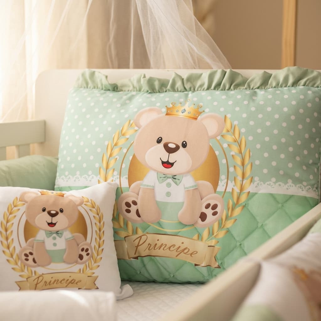 Kit Berço Urso Rei Verde Americano e Nacional 11 Peças Completo