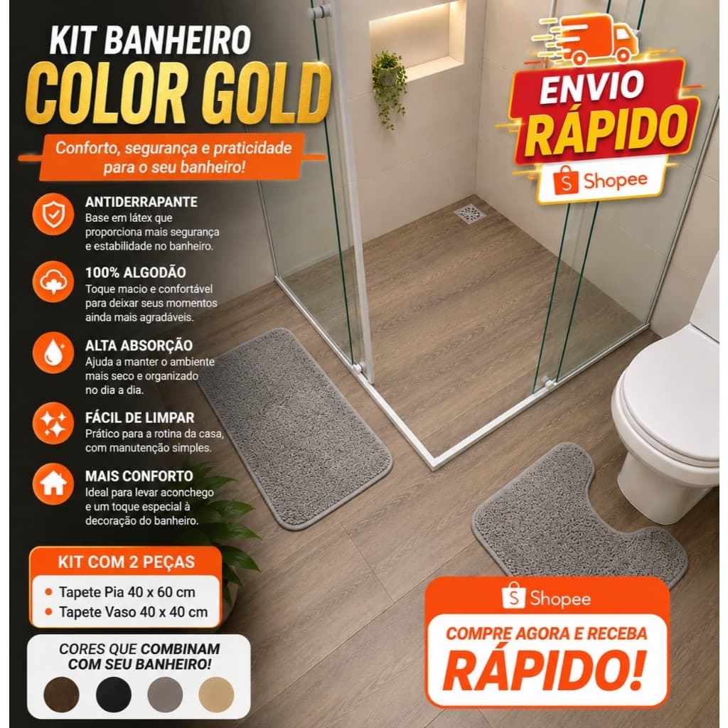 Jogo de Tapete Banheiro Gold 2 Peças Antiderrapante Algodão