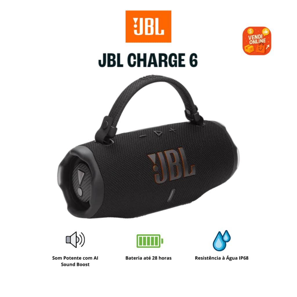 Caixa de Som JBL Charge 6 | Bluetooth | Portátil | Resistencia IP68 | Reprodução de até 28h | Powerbank Integrado