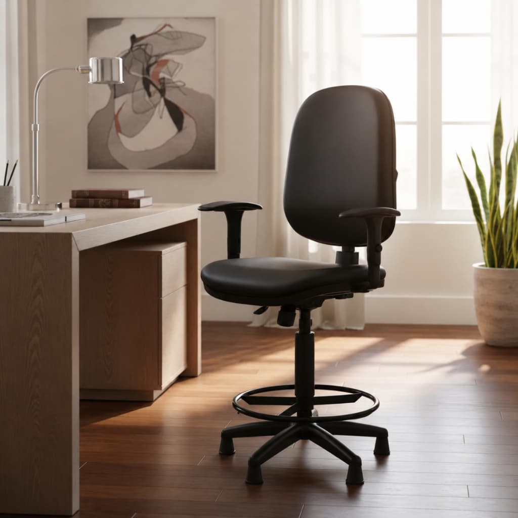 Cadeira Caixa Executiva Ergonômica Escritorio Apoio Lombar Work NR17 Corino Braços Base Fixa
