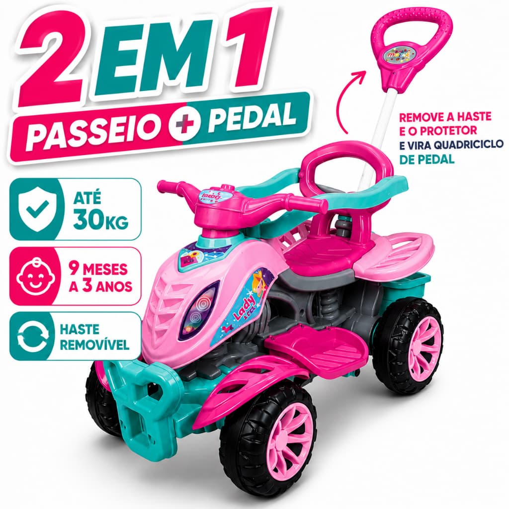 Carrinho De Passeio Infantil Quadriciclo Lady Star Rosa