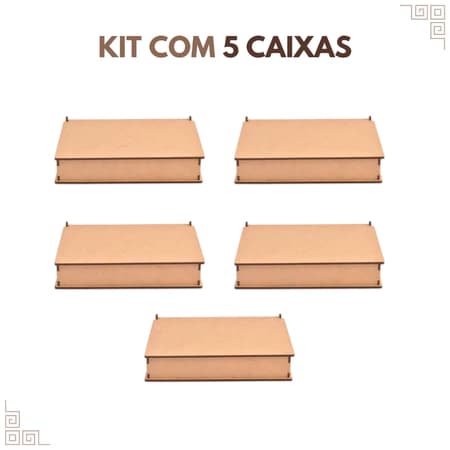 Kit 5 Caixa Caixinha Organizadora Tampa Abre Fecha MDF Cru Dia das Mães Dia dos Namorados ALTO
