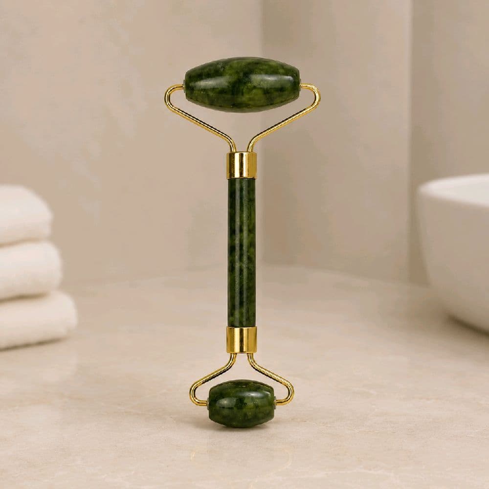 Rolo Massageador Facial Pedra Jade Verde circulação e Prevenção de Rugas Estimula Colágeno