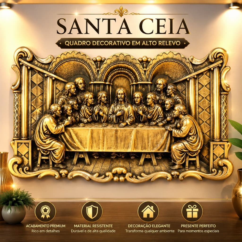 Quadro Decorativo Santa Ceia 3D Realista Com Gancho Parede Casa Presente
