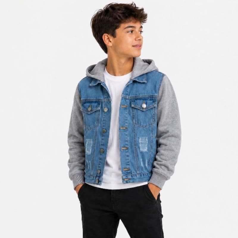 Jaqueta Jeans com moletom menino Juvenil comm Capuz