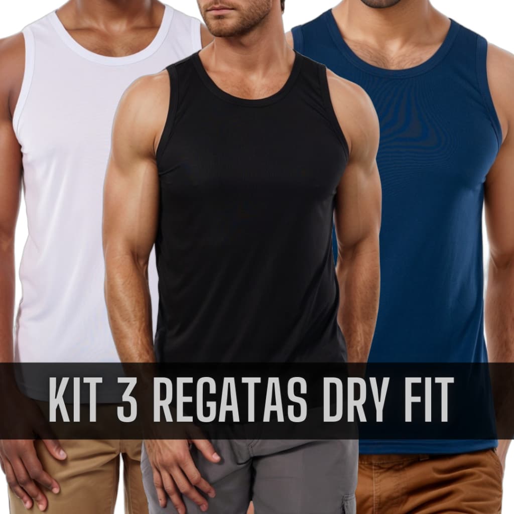 Kit 3 Regatas Dryfit Masculina Premium Fitness para Treino