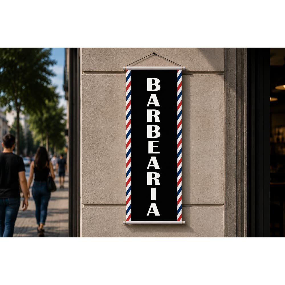 Banner Barbearia Faixa Escrita Lona A Prova D`Água 100x30cm