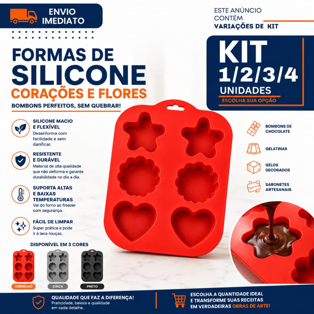 Forma De Silicone 1/2/3/4 Corações Estrelas E Flores Para Bombons Chocolate Gelatina Sabonete Artesanal